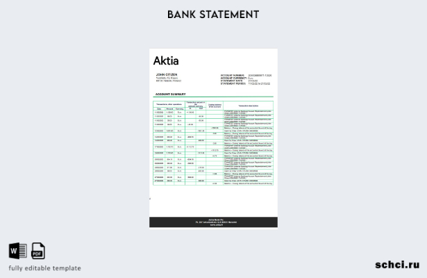 цифровая загрузка шаблона слова выписки из банка Aktia Bank в Финляндии